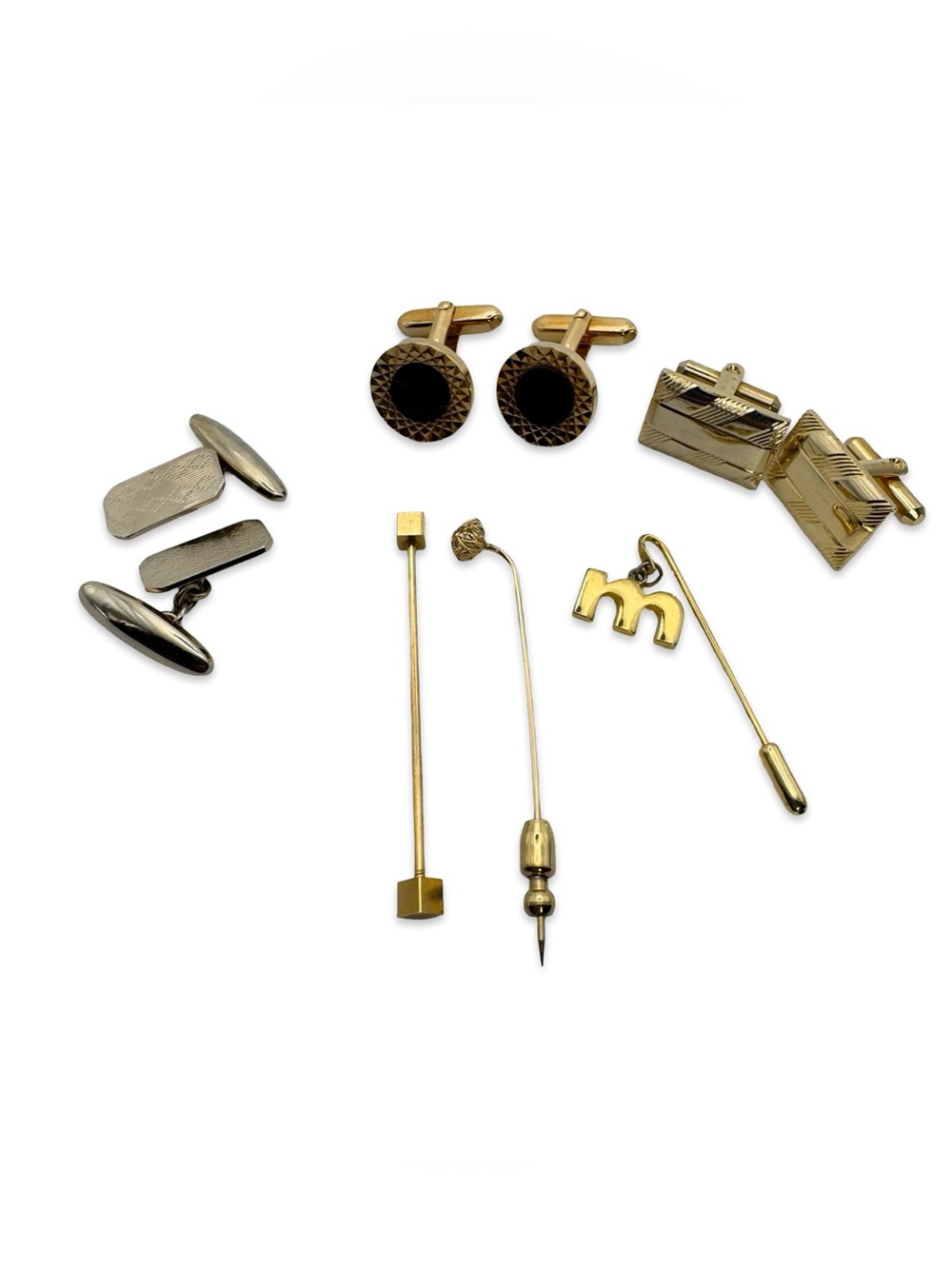 Cufflinks and Stick Pins Lot Gold Silver Tone Mens Jewelry
